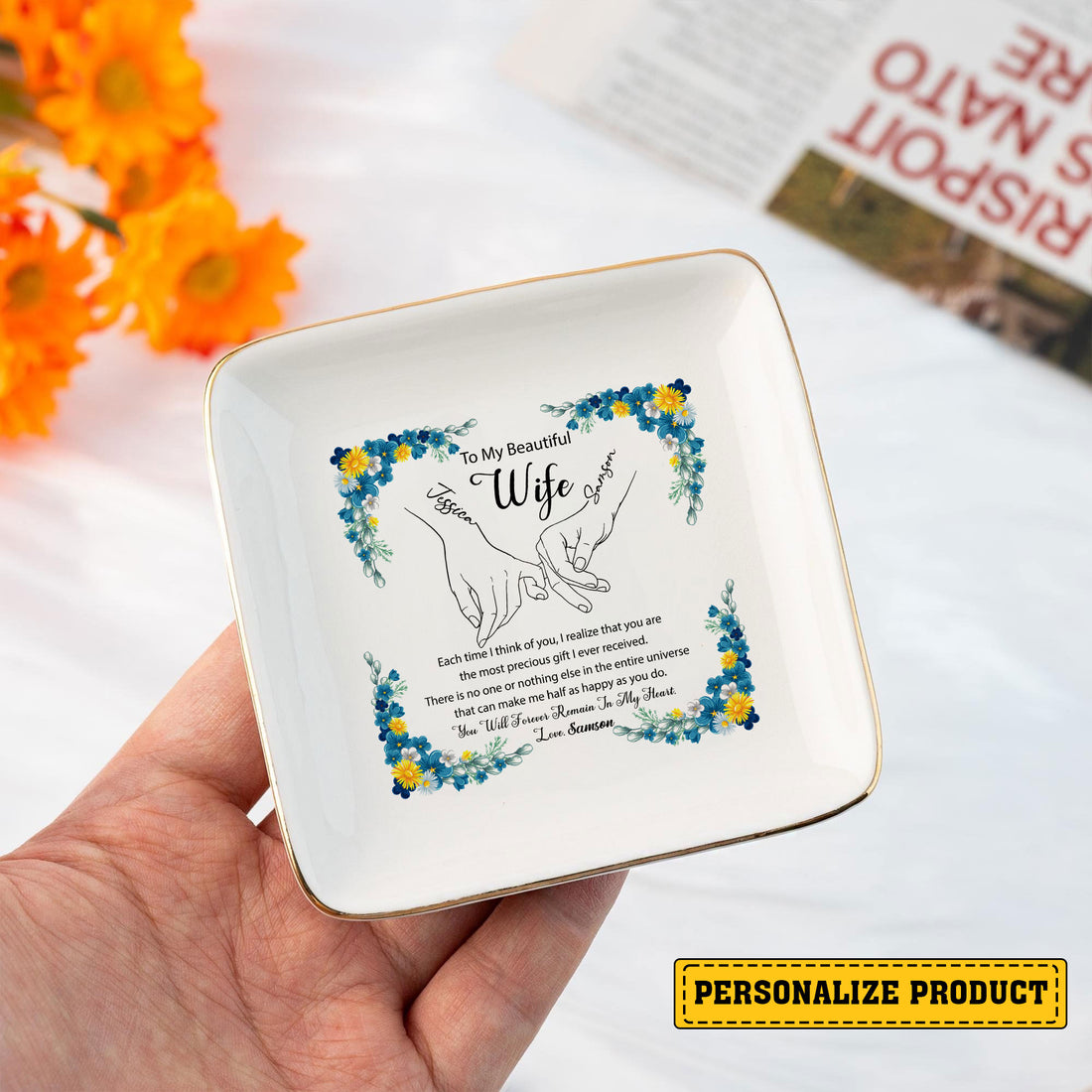 Personalized Wedding Ring Tray 'To My Beautiful Wife' - Custom Jewelry Organizer - Romantic Bridal Gift - LuthCreative