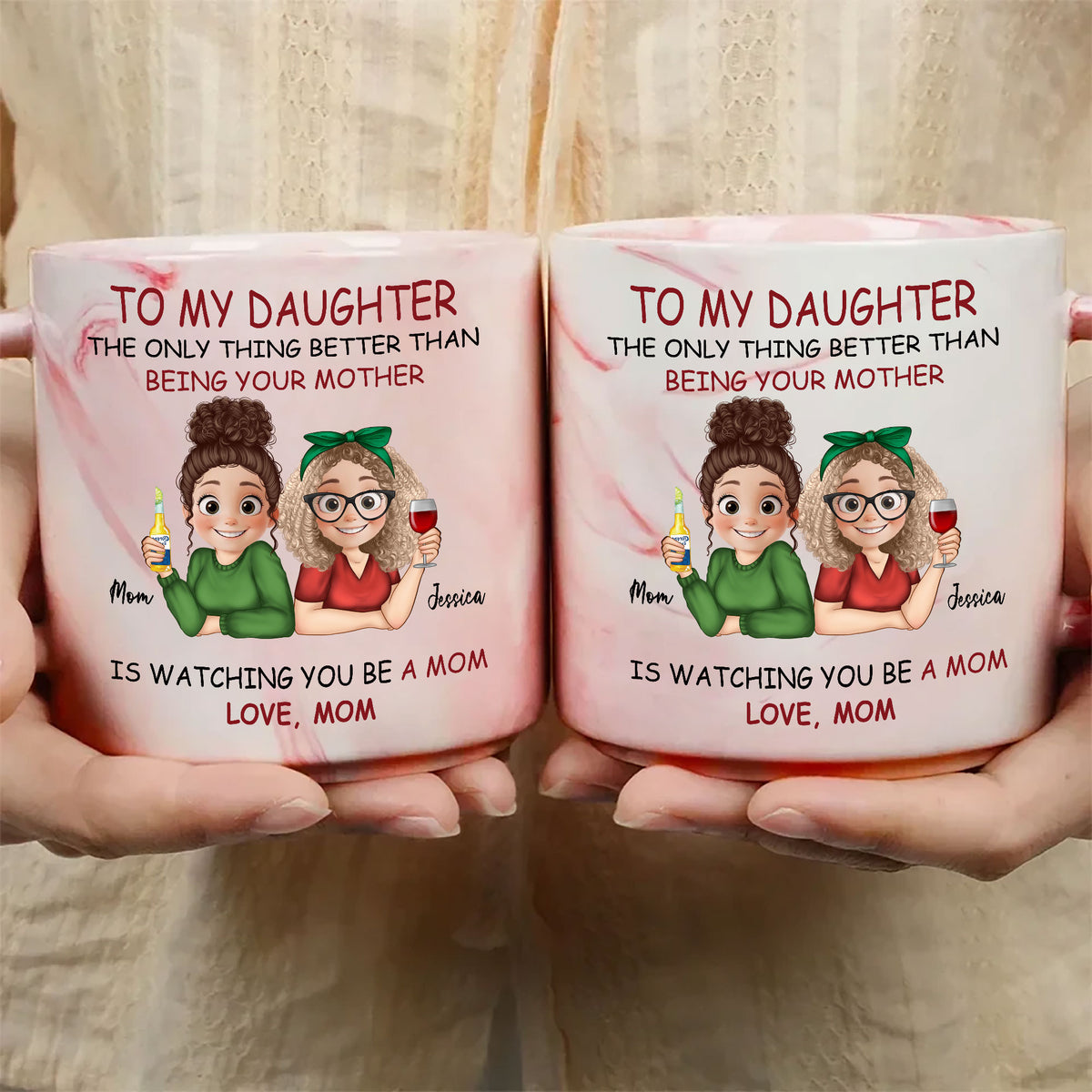 Mom To Daughter Heartfelt Message Custom Name Marble Mug"