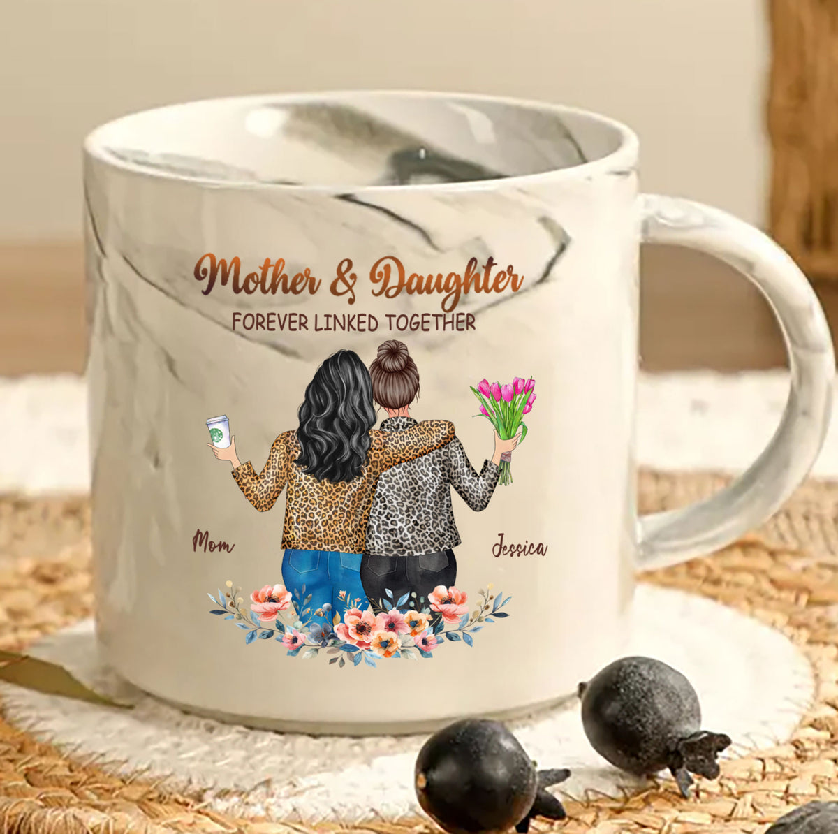 Mother & Daughter forever Linked Together Personalized Marble Mug