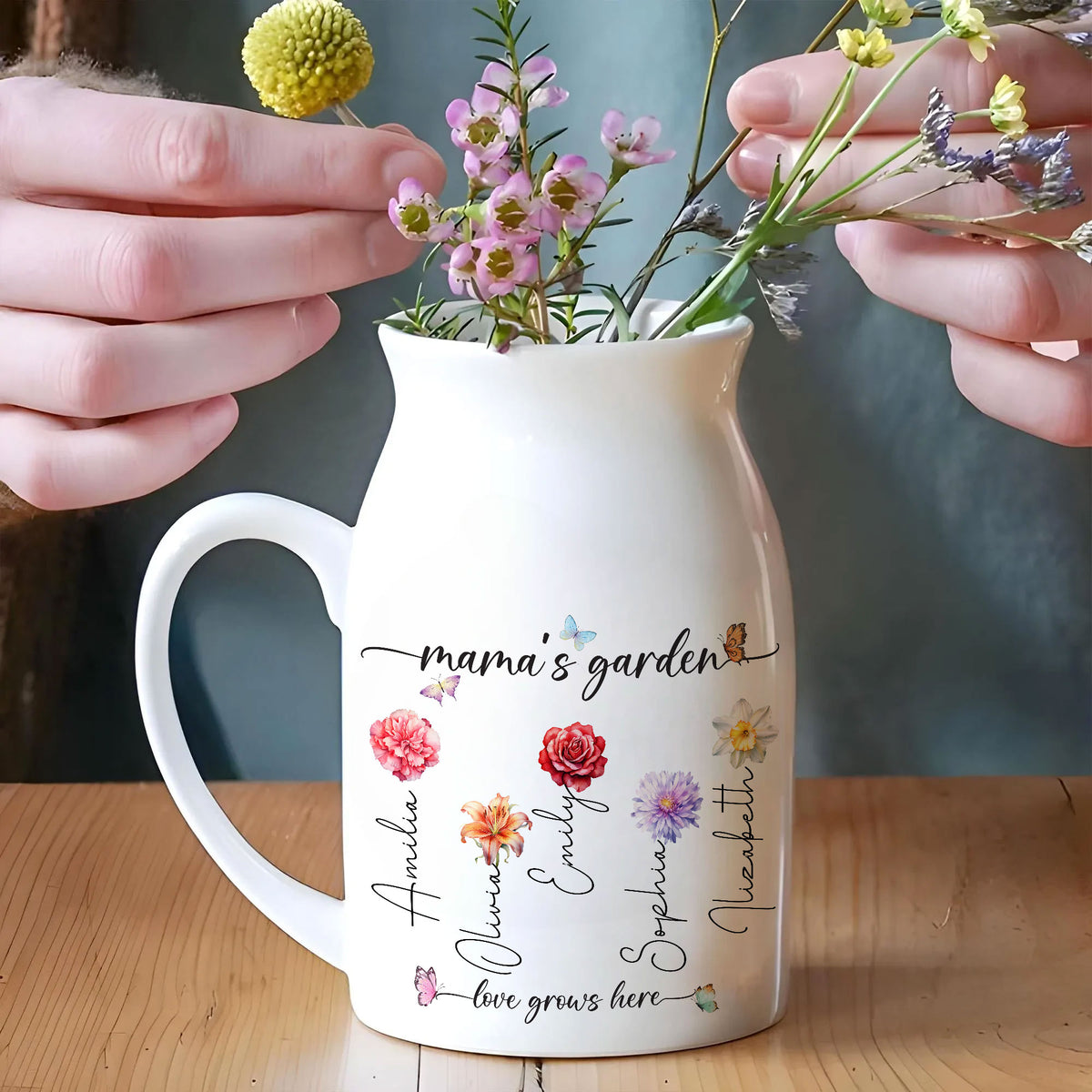 Nana's Garden Love Grows Here Birth Flower Personalized Ceramic Vase, Custom Nana Gift