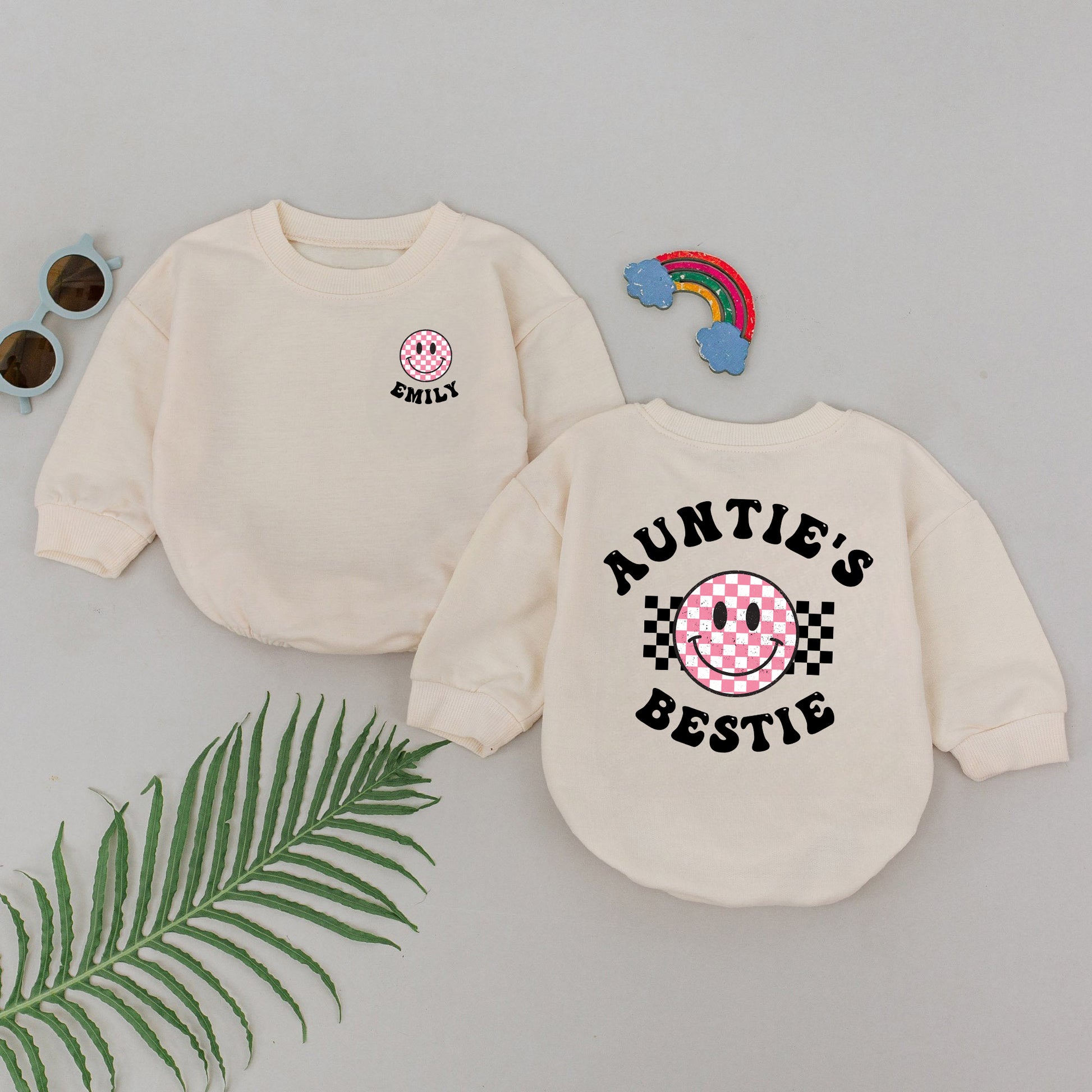 Baby Bodysuit Romper Long Sleeve Auntie's Bestie Happy Personalized Custom Babysuit - Gift For Niece And Auntie - LuthCreative