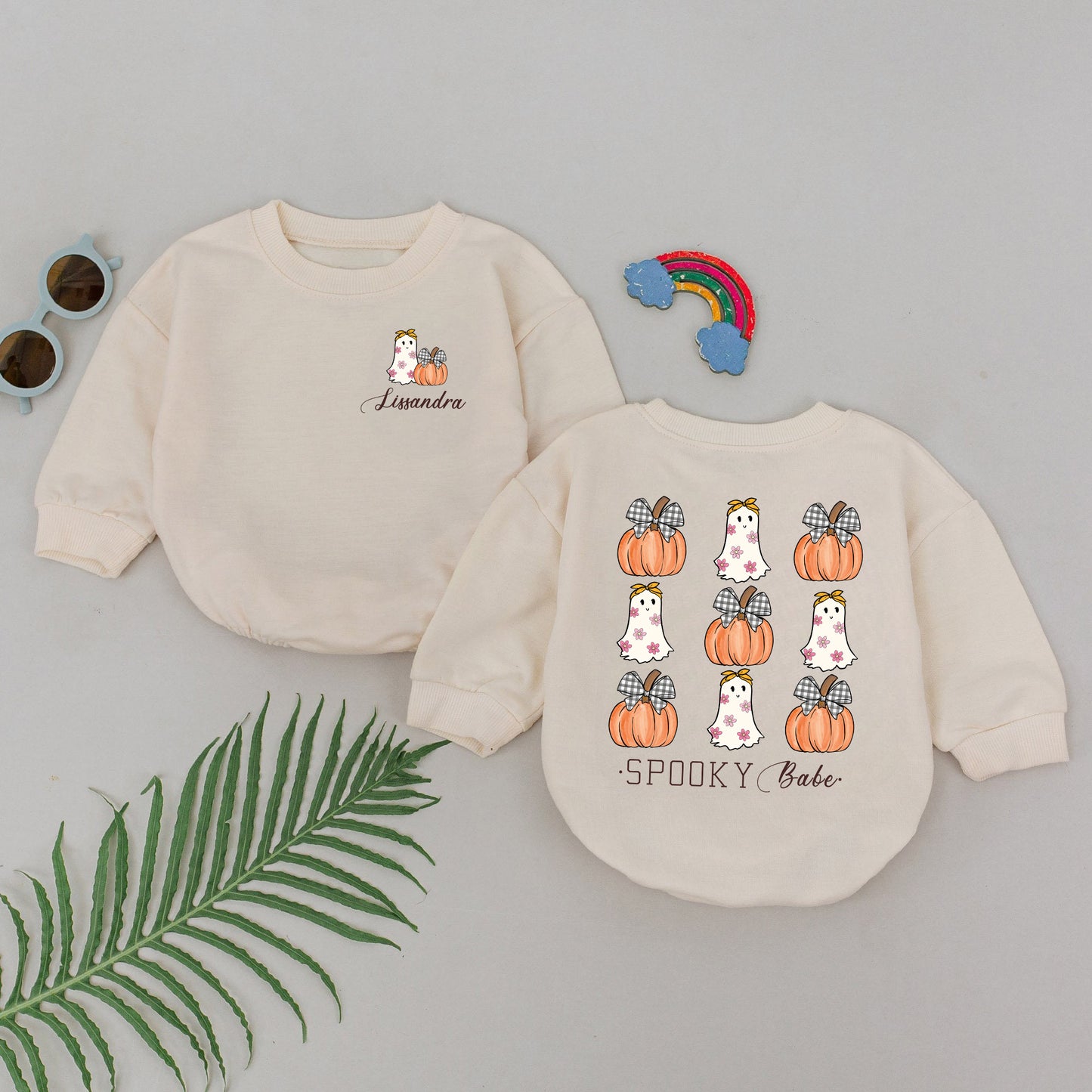 Romper Baby Long Sleeve Spooky Pumpkin Little Boo - Personalized Babysuit - Gift For Baby - LuthCreative