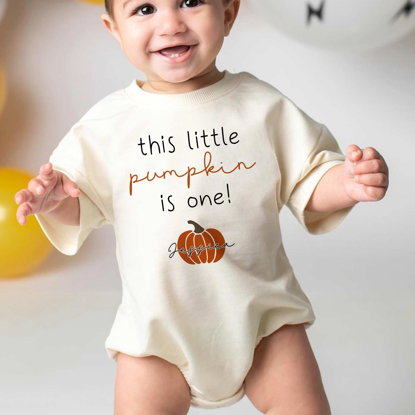 Thanksgiving This Little Pumpkin Is One Personalized Baby Romper - Short/Long Sleeve (0-2Y) - LuthCreative