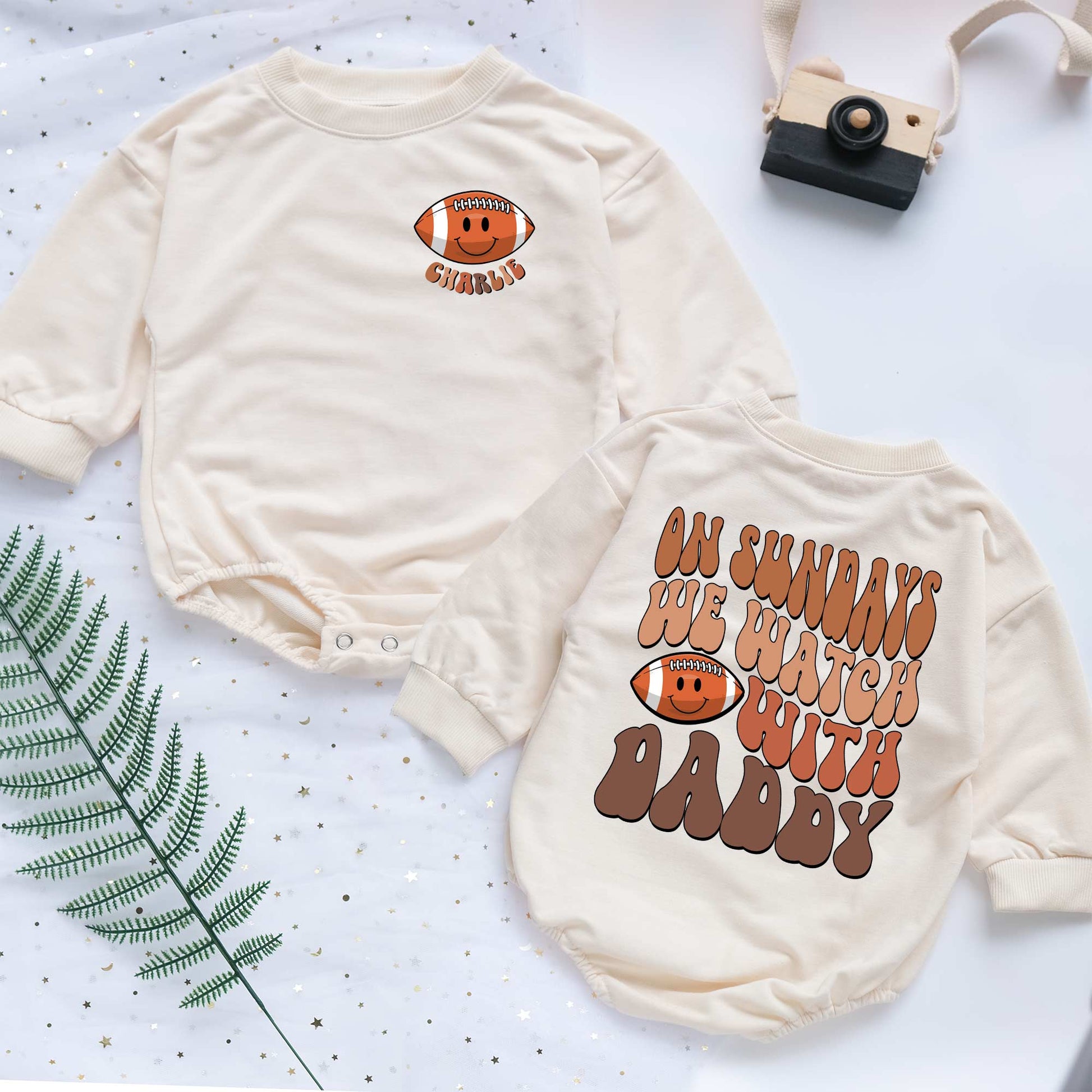 On Sunndays We Watch Football With Daddy Personalized Baby Romper - Short/Long Sleeve (0-2Y) - LuthCreative