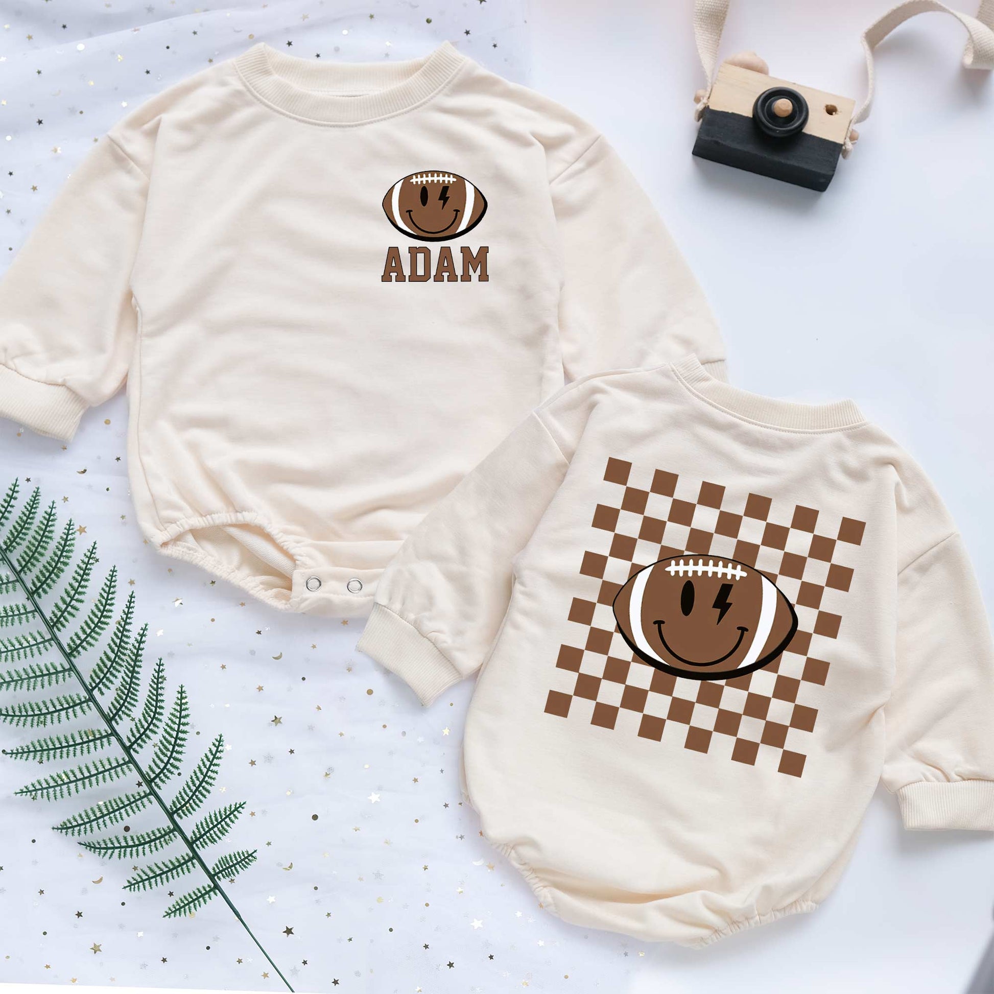 Custom Name Smiley Football Personalized Baby Romper - Short/Long Sleeve (0-2Y) - LuthCreative