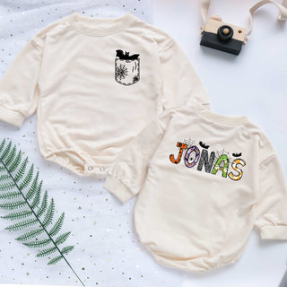 Customized Name with Halloween Spooky Style Personalized Baby Romper - Short/Long Sleeve (0-2Y)