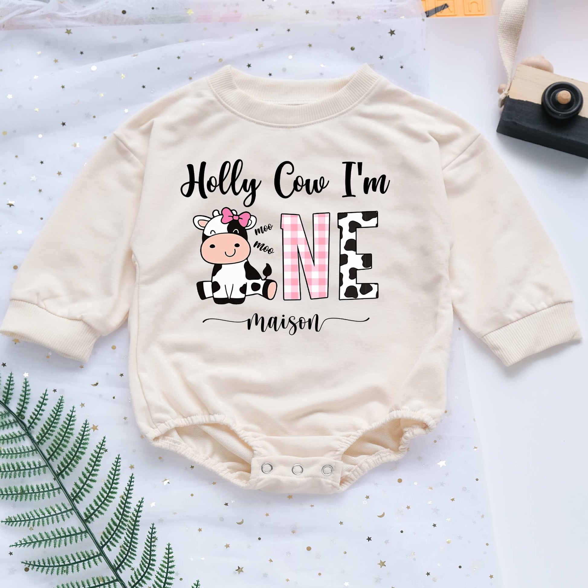 Holly Cow I'm One Custom Name Personalized Baby Romper - Short/Long Sleeve (0-2Y) - LuthCreative