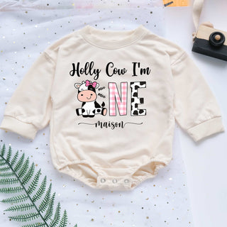 Holly Cow I'm One Custom Name Personalized Baby Romper - Short/Long Sleeve (0-2Y)