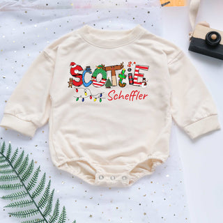 Christmas Candy Custom Name Personalized Baby Romper - Short/Long Sleeve (0-2Y)