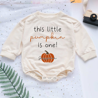 Thanksgiving This Little Pumpkin Is One Personalized Baby Romper - Short/Long Sleeve (0-2Y)