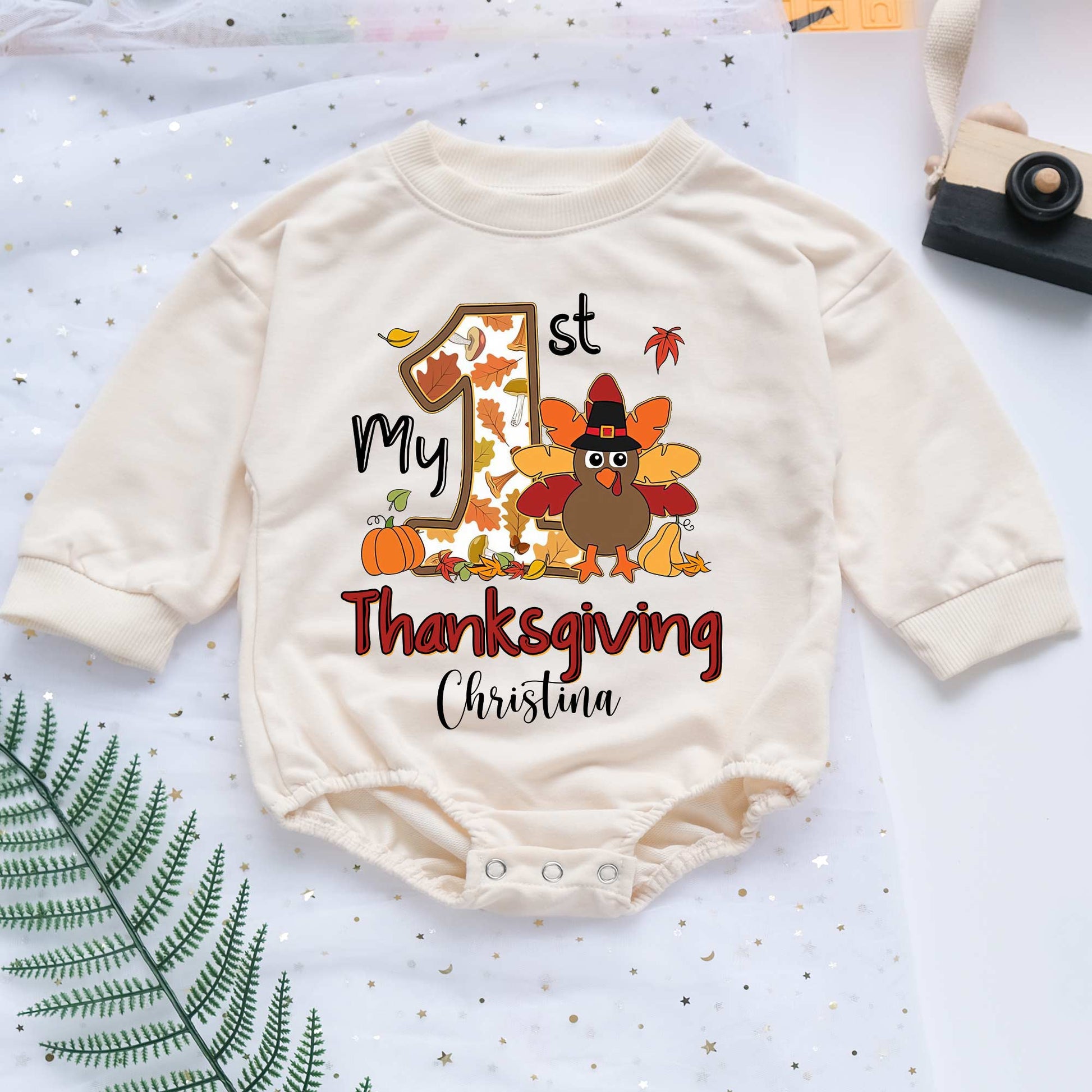 Personalized Baby's 1st Thanksgiving Romper - Custom Name & Short/Long Sleeve (0-2Y) - LuthCreative