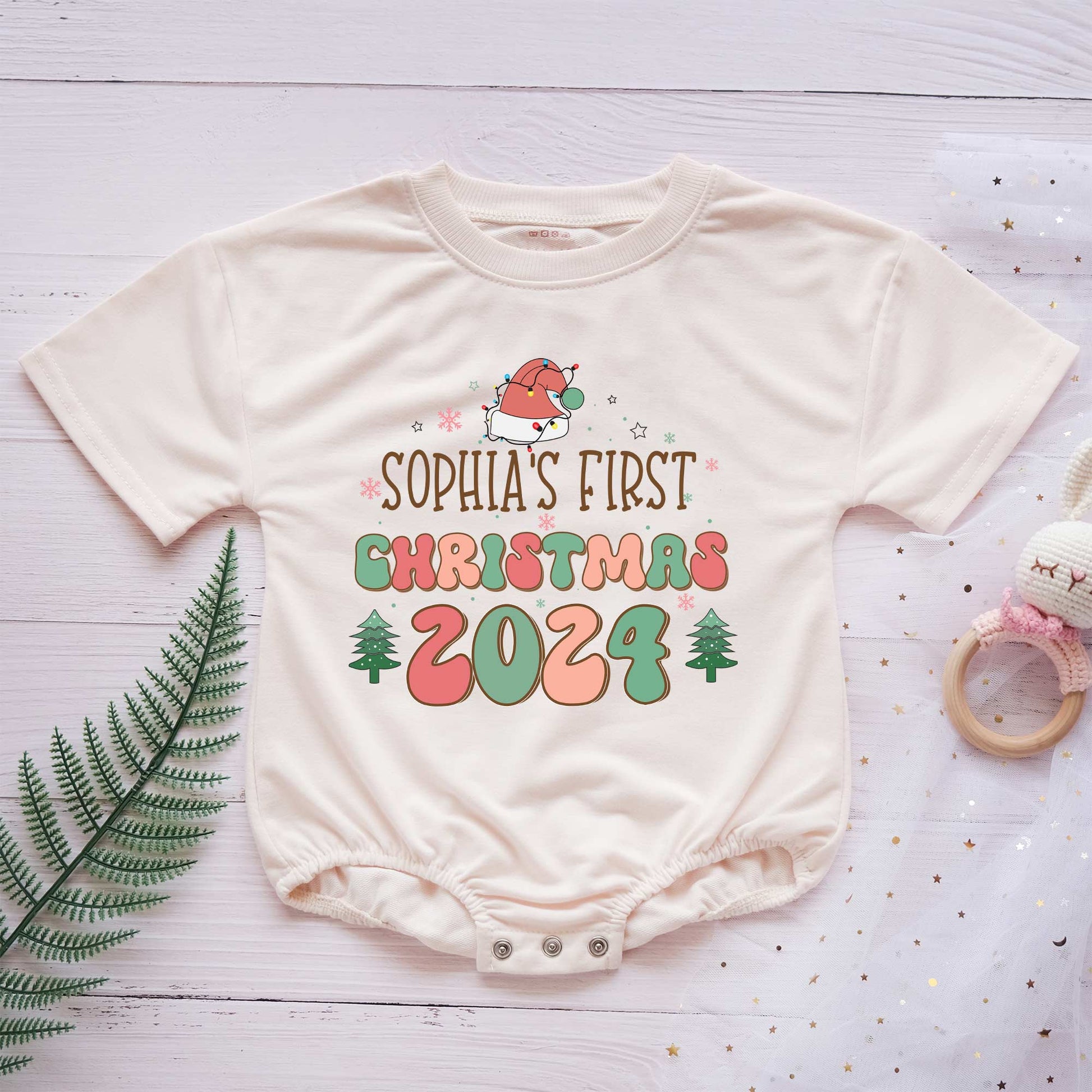 Custom Baby First Christmas 2024 Personalized Baby Romper - Short/Long Sleeve (0-2Y) - LuthCreative