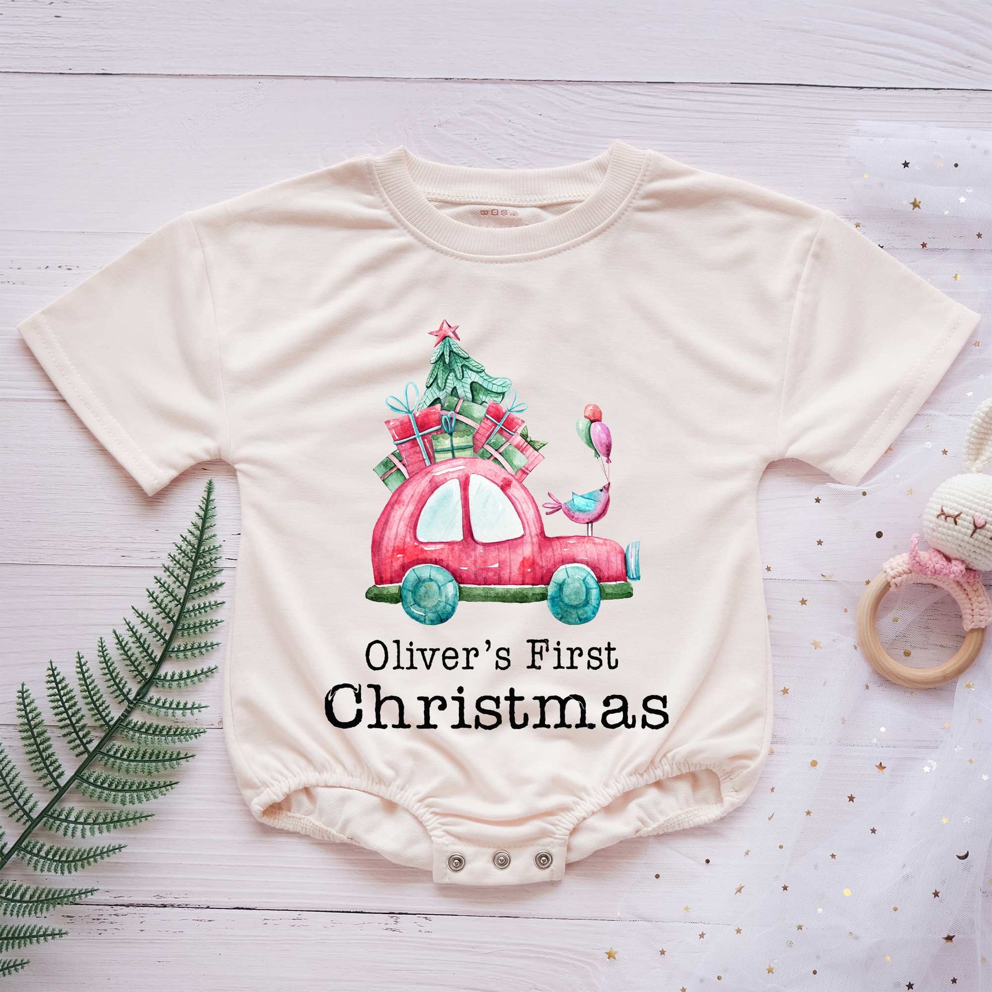 Custom Name First Christmas Personalized Baby Romper - Short/Long Sleeve (0-2Y) - LuthCreative