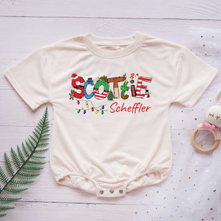 Christmas Candy Custom Name Personalized Baby Romper - Short/Long Sleeve (0-2Y)