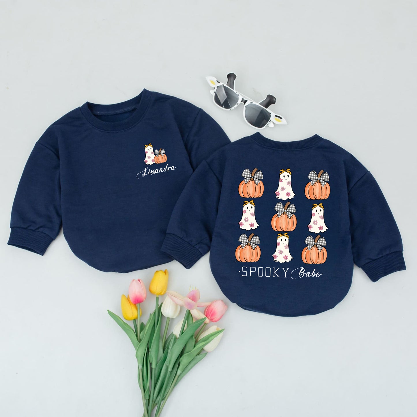 Romper Baby Long Sleeve Spooky Pumpkin Little Boo - Personalized Babysuit - Gift For Baby - LuthCreative