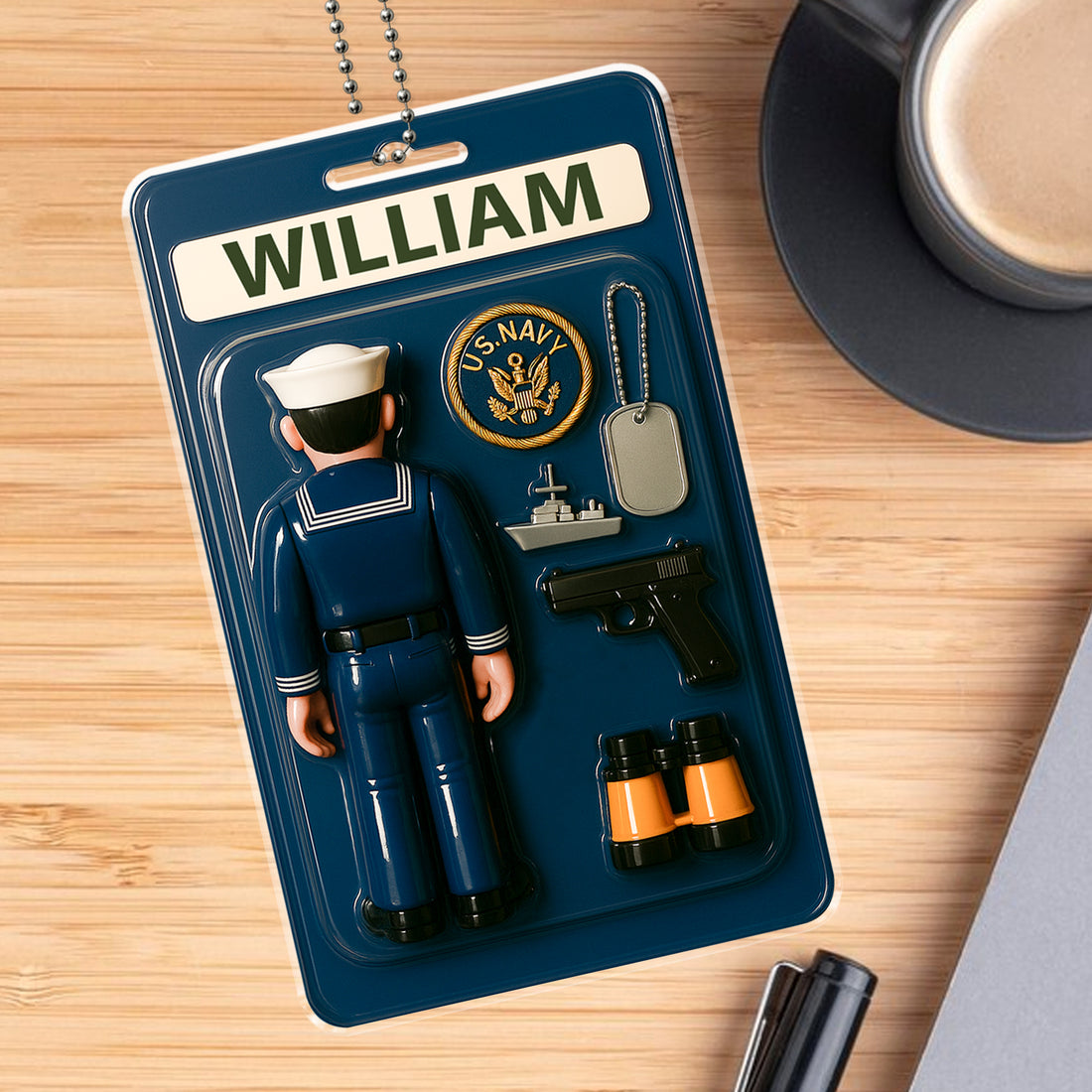 Happy Father’s Day US Navy Gift – Personalized Acrylic Car Ornament for Sailor Dad – Custom Keepsake with Name