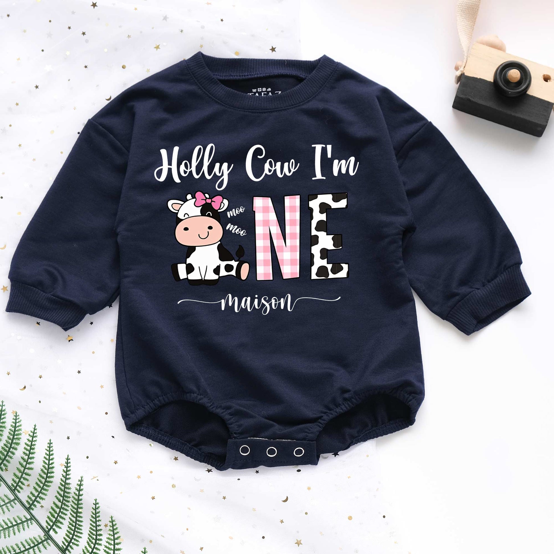 Holly Cow I'm One Custom Name Personalized Baby Romper - Short/Long Sleeve (0-2Y) - LuthCreative