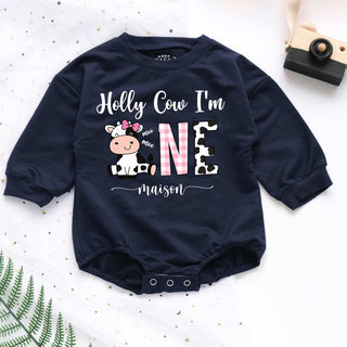 Holly Cow I'm One Custom Name Personalized Baby Romper - Short/Long Sleeve (0-2Y)