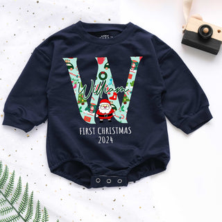 Custom First Letter First Christmas 2024 Personalized Baby Romper - Short/Long Sleeve (0-2Y)