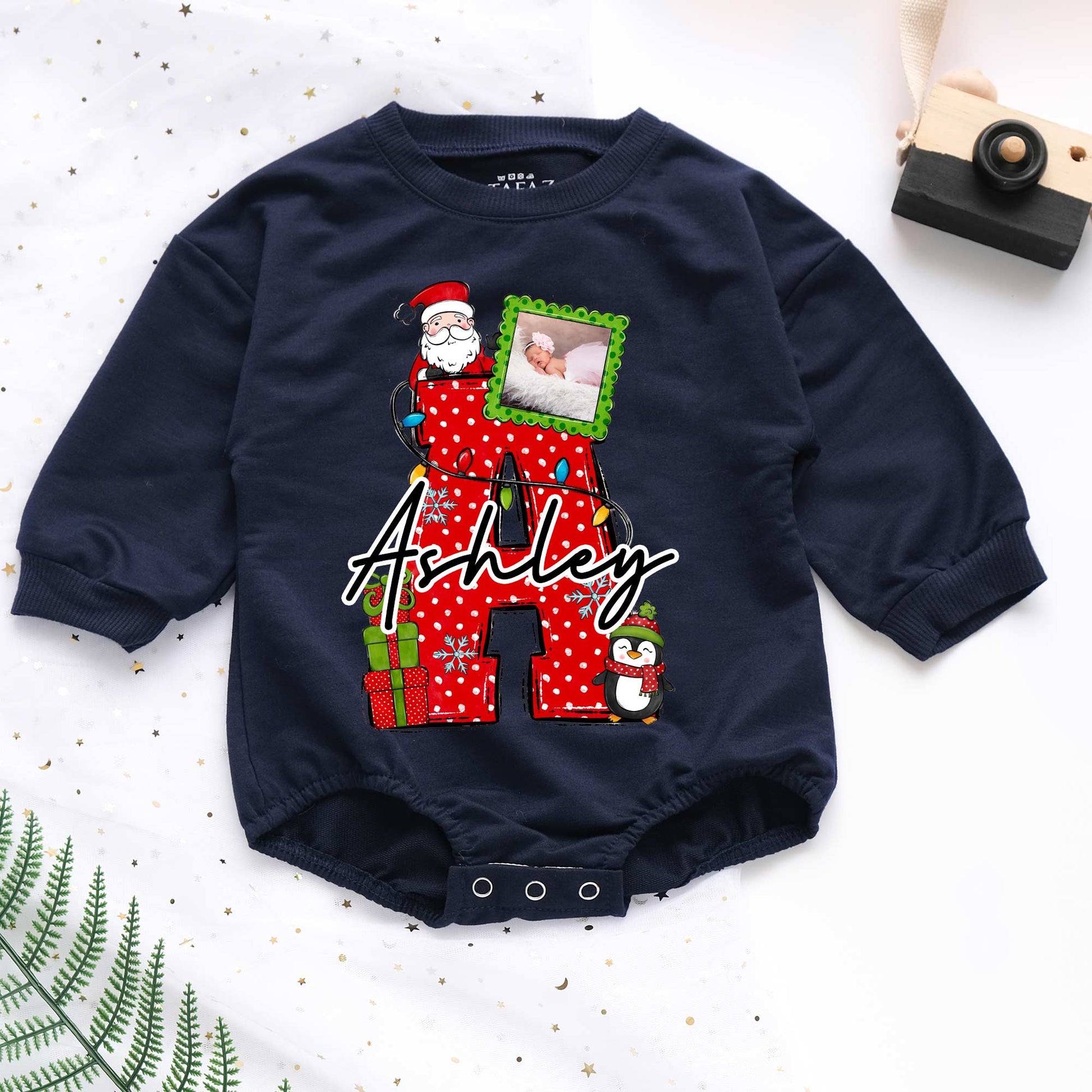 First Letter Custom Name Christmas Personalized Baby Romper - Short/Long Sleeve (0-2Y) - LuthCreative