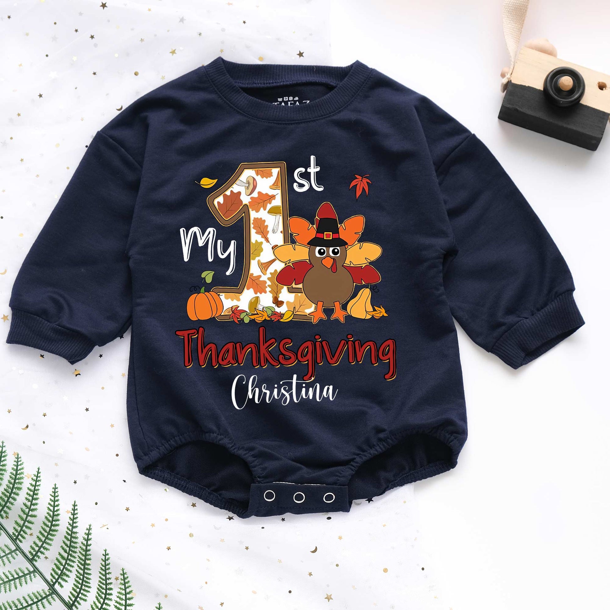 Personalized Baby's 1st Thanksgiving Romper - Custom Name & Short/Long Sleeve (0-2Y) - LuthCreative