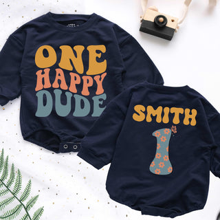 One Happy Dude Little Dude's First Outfit: Personalized Romper for Newborns - Short/Long Sleeve (0-2Y)