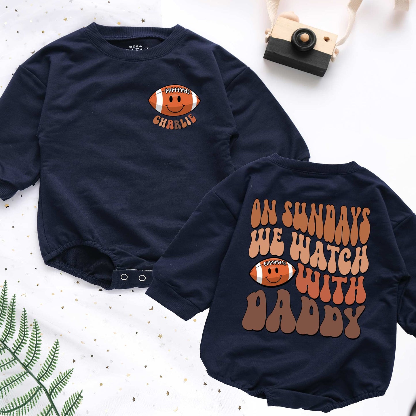 On Sunndays We Watch Football With Daddy Personalized Baby Romper - Short/Long Sleeve (0-2Y) - LuthCreative