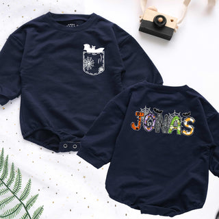 Customized Name with Halloween Spooky Style Personalized Baby Romper - Short/Long Sleeve (0-2Y)