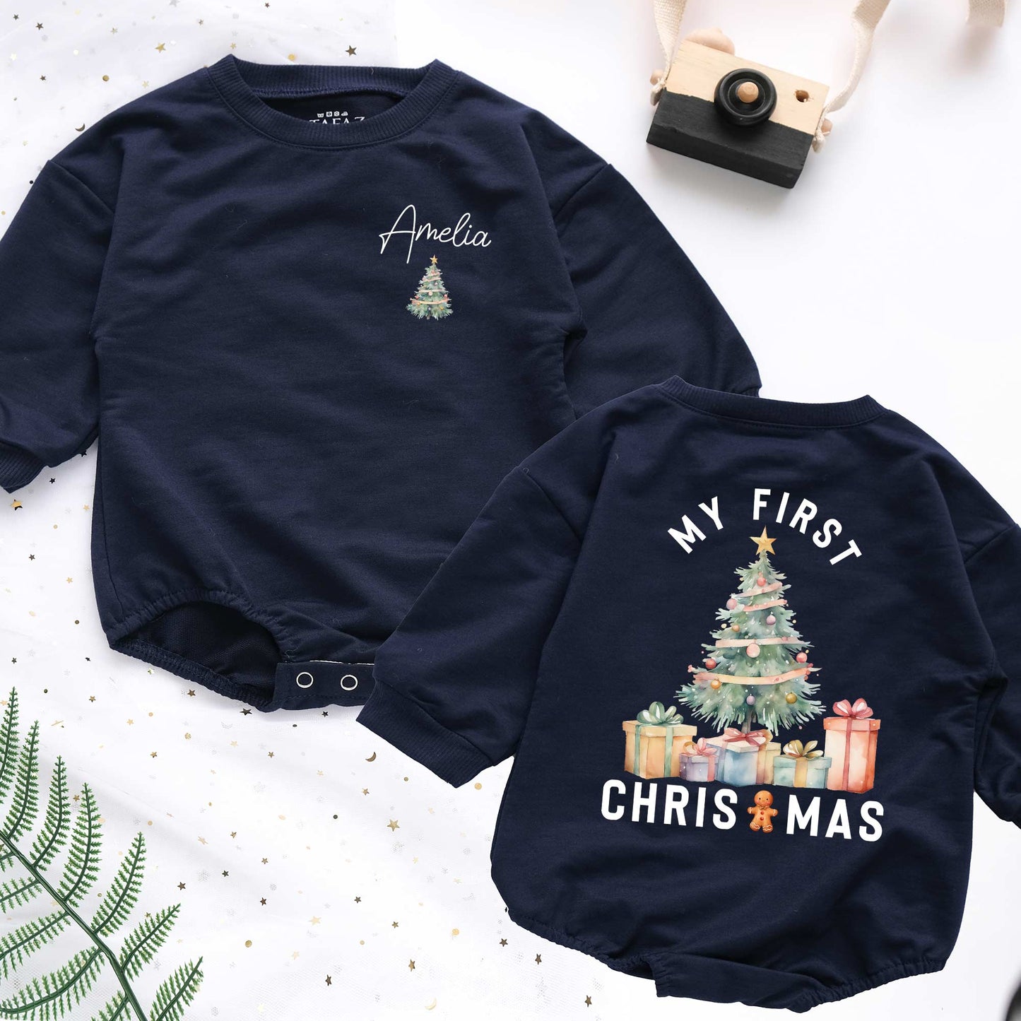 My First Christmas Custom Name Personalized Baby Romper - Short/Long Sleeve (0-2Y) - LuthCreative