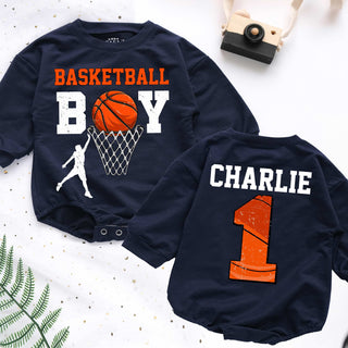 Basketball Boy Custom Name Personalized Baby Romper - Short/Long Sleeve (0-2Y)