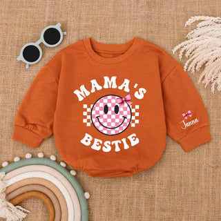 Baby Bodysuit Romper Long Sleeve Mama's Bestie Reindeer Personalized Custom Babysuit - Gift For Baby And Mom