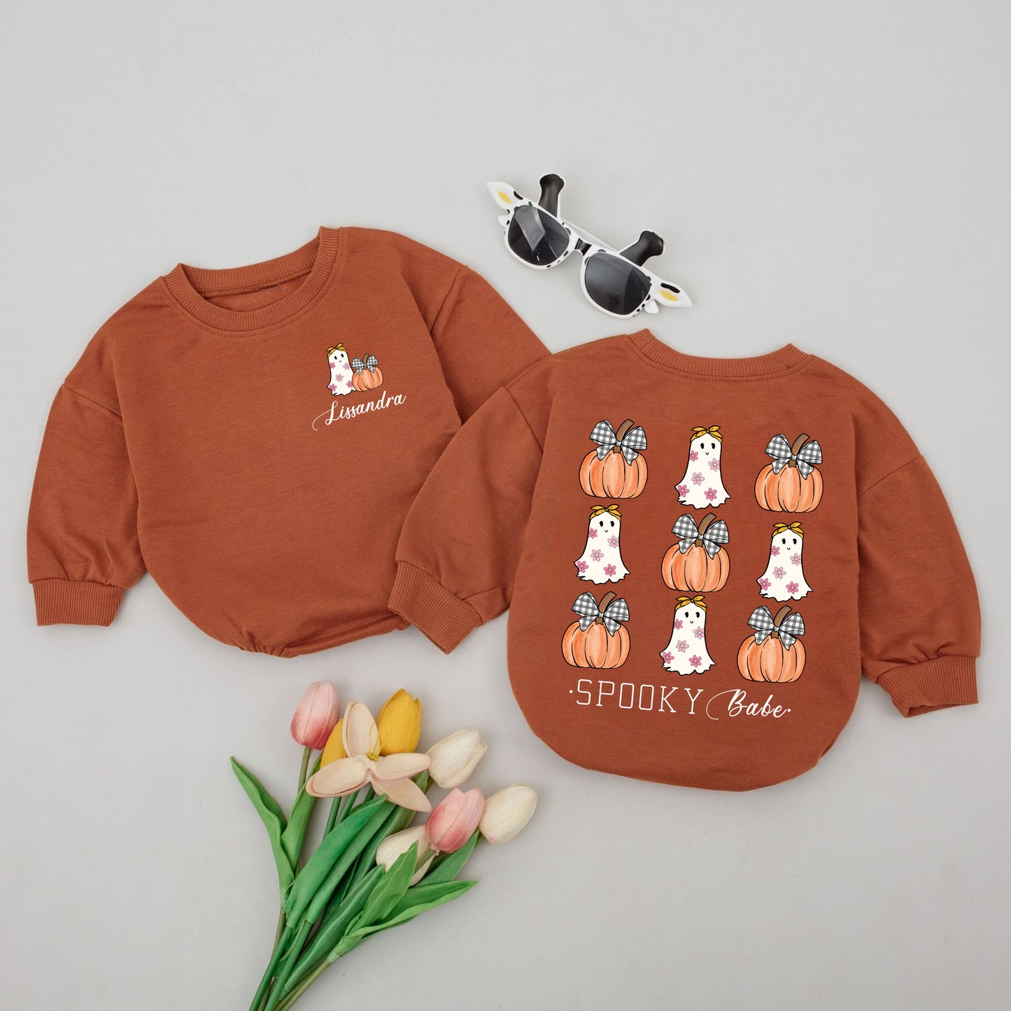 Romper Baby Long Sleeve Spooky Pumpkin Little Boo - Personalized Babysuit - Gift For Baby - LuthCreative