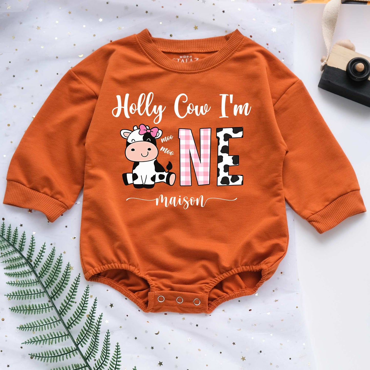 Holly Cow I'm One Custom Name Personalized Baby Romper - Short/Long Sleeve (0-2Y) - LuthCreative