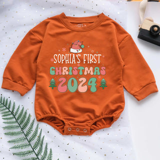 Custom Baby First Christmas 2024 Personalized Baby Romper - Short/Long Sleeve (0-2Y)