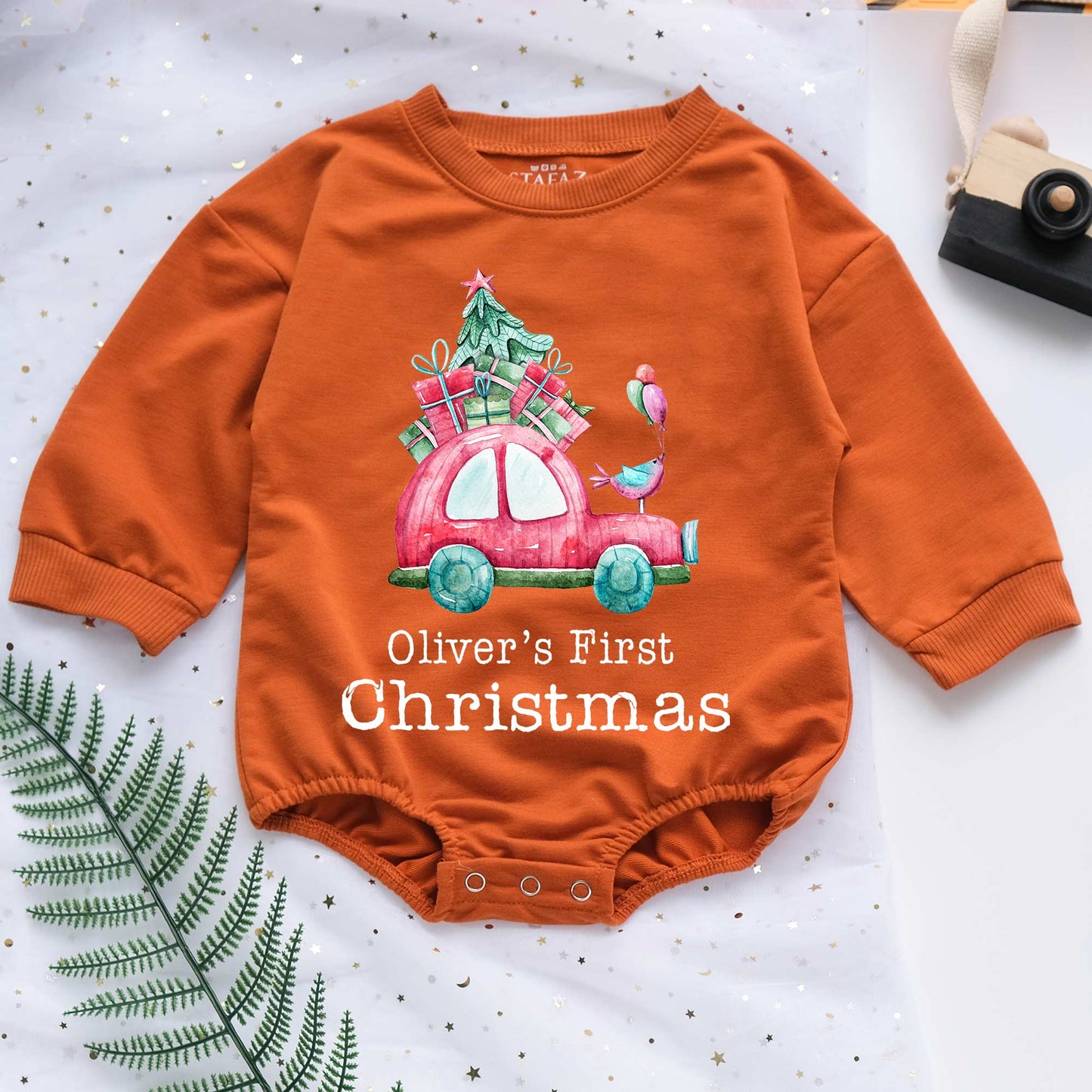 Custom Name First Christmas Personalized Baby Romper - Short/Long Sleeve (0-2Y) - LuthCreative