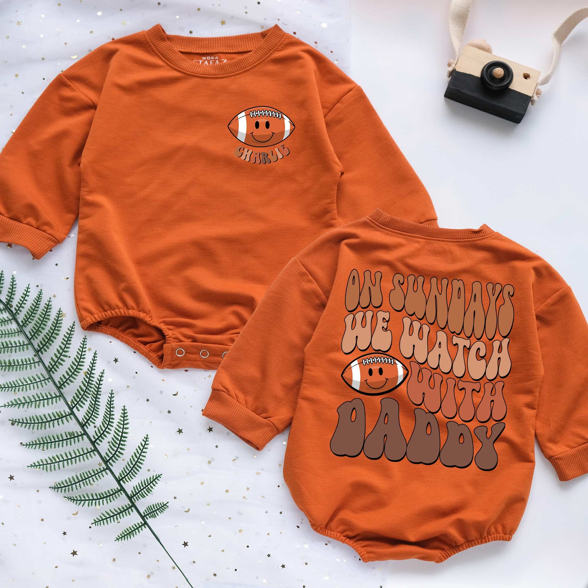 On Sunndays We Watch Football With Daddy Personalized Baby Romper - Short/Long Sleeve (0-2Y) - LuthCreative