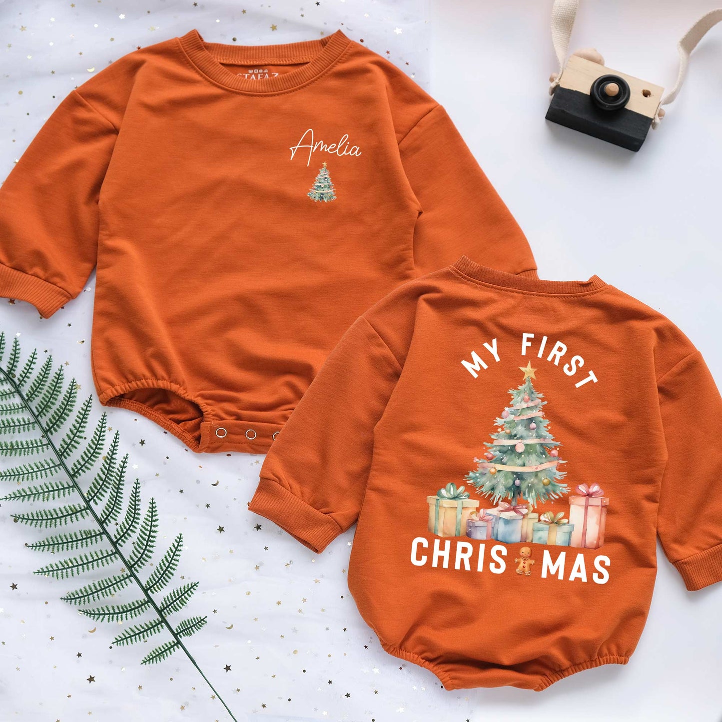 My First Christmas Custom Name Personalized Baby Romper - Short/Long Sleeve (0-2Y) - LuthCreative