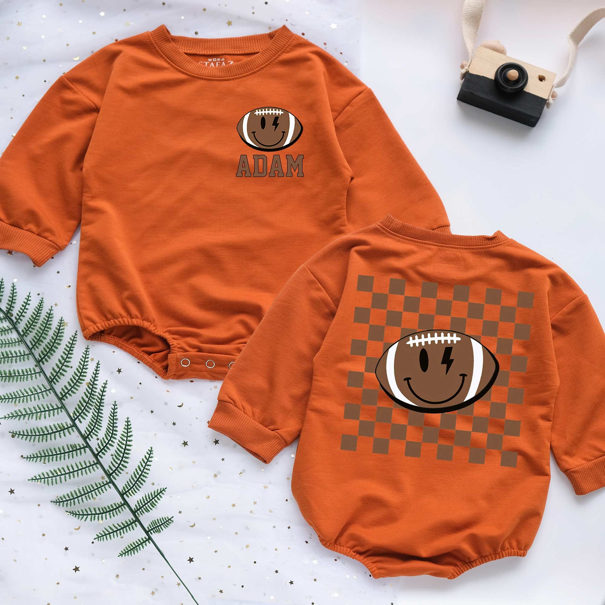 Custom Name Smiley Football Personalized Baby Romper - Short/Long Sleeve (0-2Y) - LuthCreative