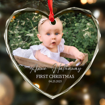 Personalized Custom Photo Ornament - Baby's First Christmas Keepsake - Customizable Heart Shaped Ornament Gift