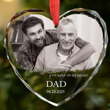 Personalized Custom Photo Ornament - Memorial Tribute Gift for Dad - Heart Shaped Crystal Keepsake - Add Photo, Name and Date