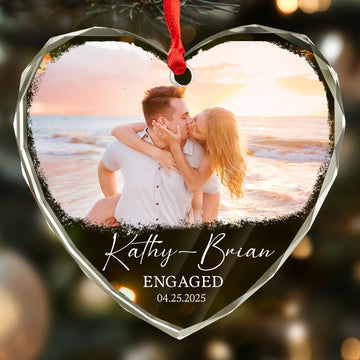 Personalized Custom Photo Ornament for Couples, Romantic Beach Sunset Keepsake, Add Your Own Photo and Names, Unique Heart Shape Engagement