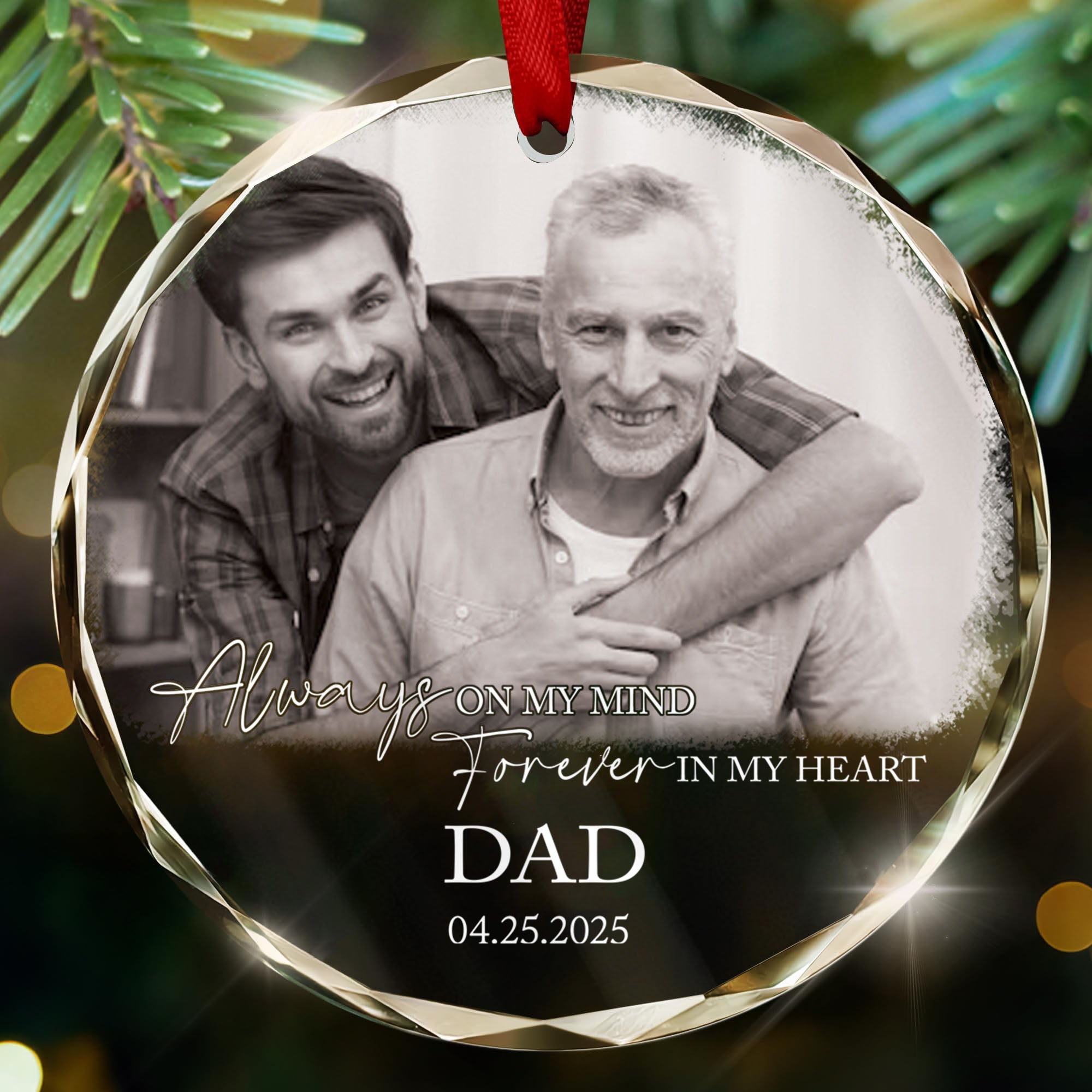 Personalized Custom Photo Ornament for Dad Memorial, Heart Shaped Remembrance Gift, Add Your Own Photo, Name and Date