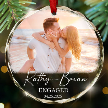 Personalized Custom Photo Ornament for Engaged Couple, Engagement Keepsake, Add Your Own Beach Sunset Photo, Romantic Gift Ornament