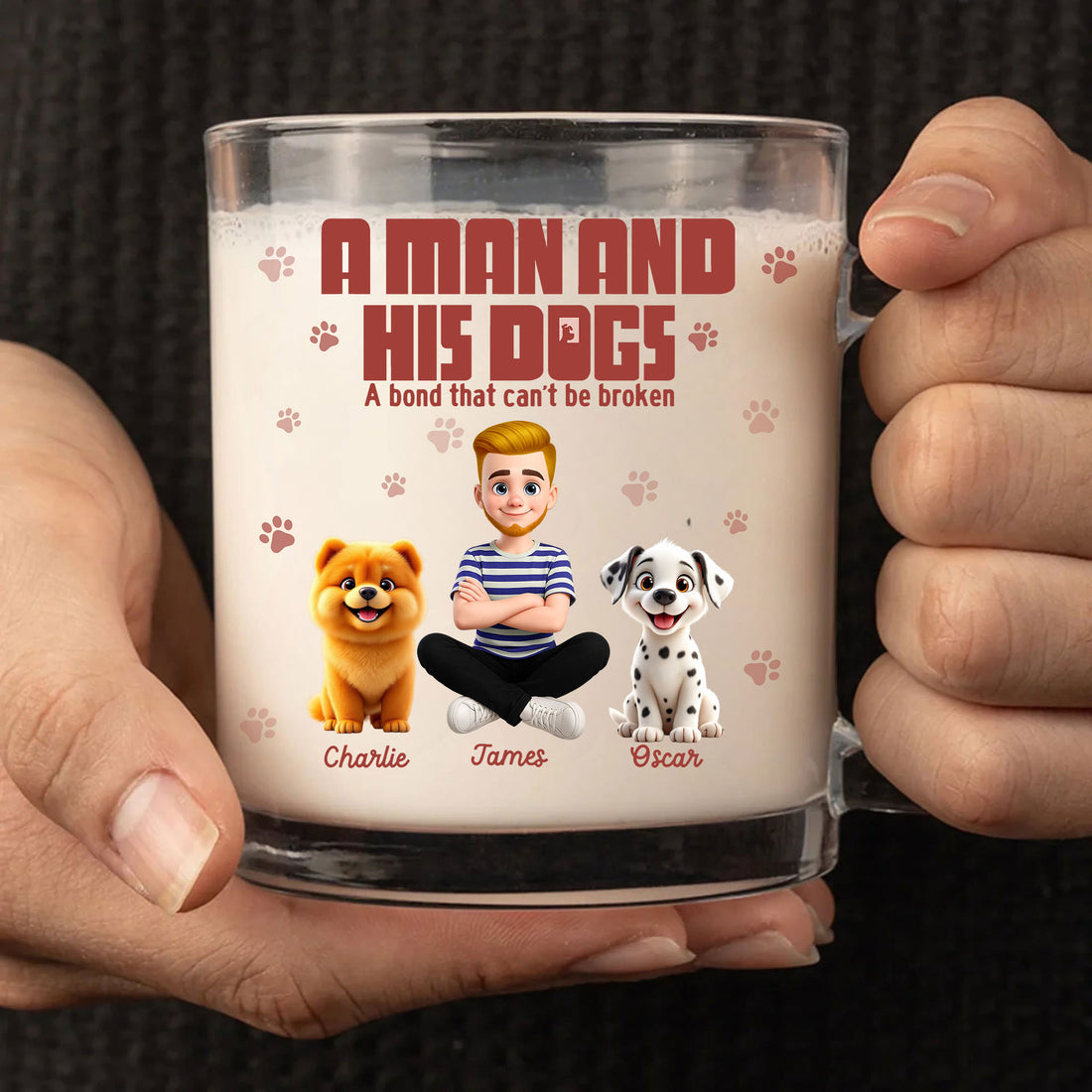 Personalized "A Man and His Dog" Glass Mug: Custom Names for Dog Dad & Pet. Unique Dog Lover Gift!