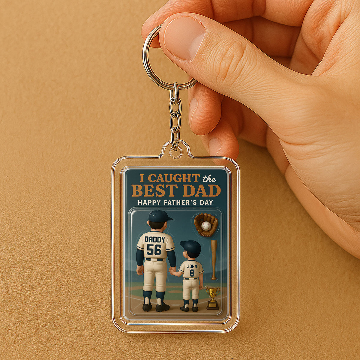 Personalized Baseball Dad Keychain – “I Caught the Best Dad” 3D Acrylic Gift from Daughter – Happy Father’s Day Keepsake

