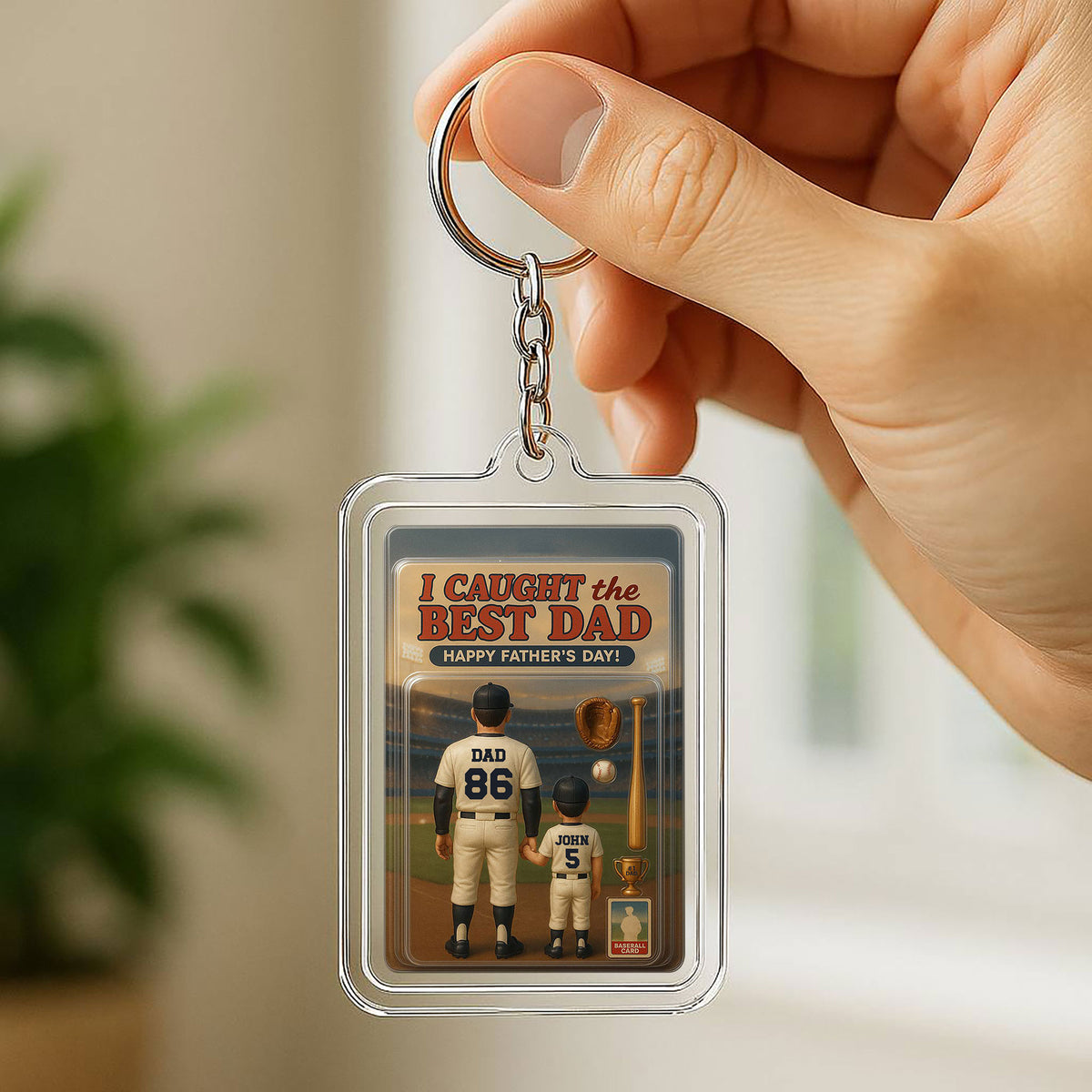 Personalized Baseball Dad and Child Photo Keychain - Father's Day Gift