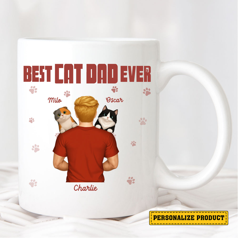 Personalized Best Cat Dad Ever Mug: Custom Names for Dad & Cats. The Ultimate Cat Lover Gift He'll Cherish Daily