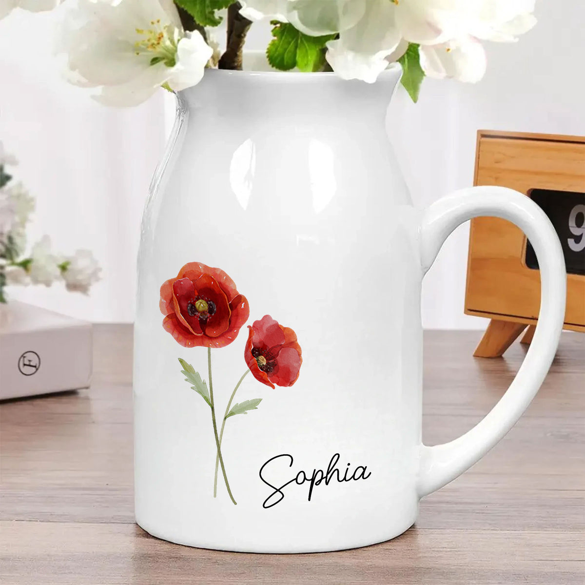 Personalized Birth Flower Ceramic Vase Mother's Day Gift Ceramic Flower Vase