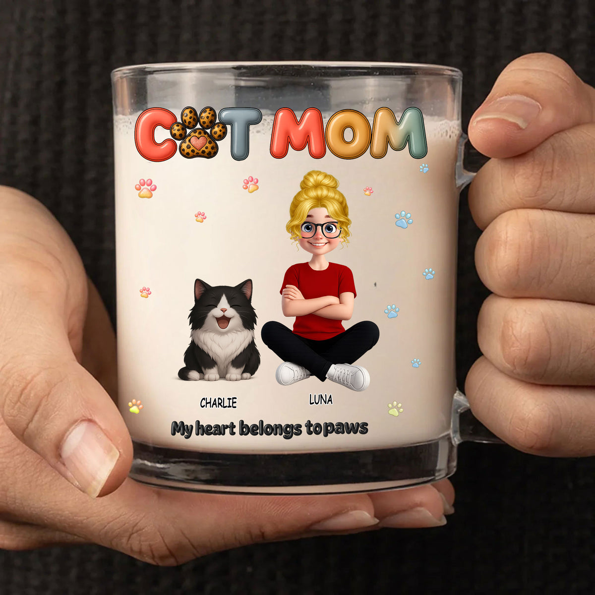 Personalized Cat Mom Mug with Custom Character & Cat Names
