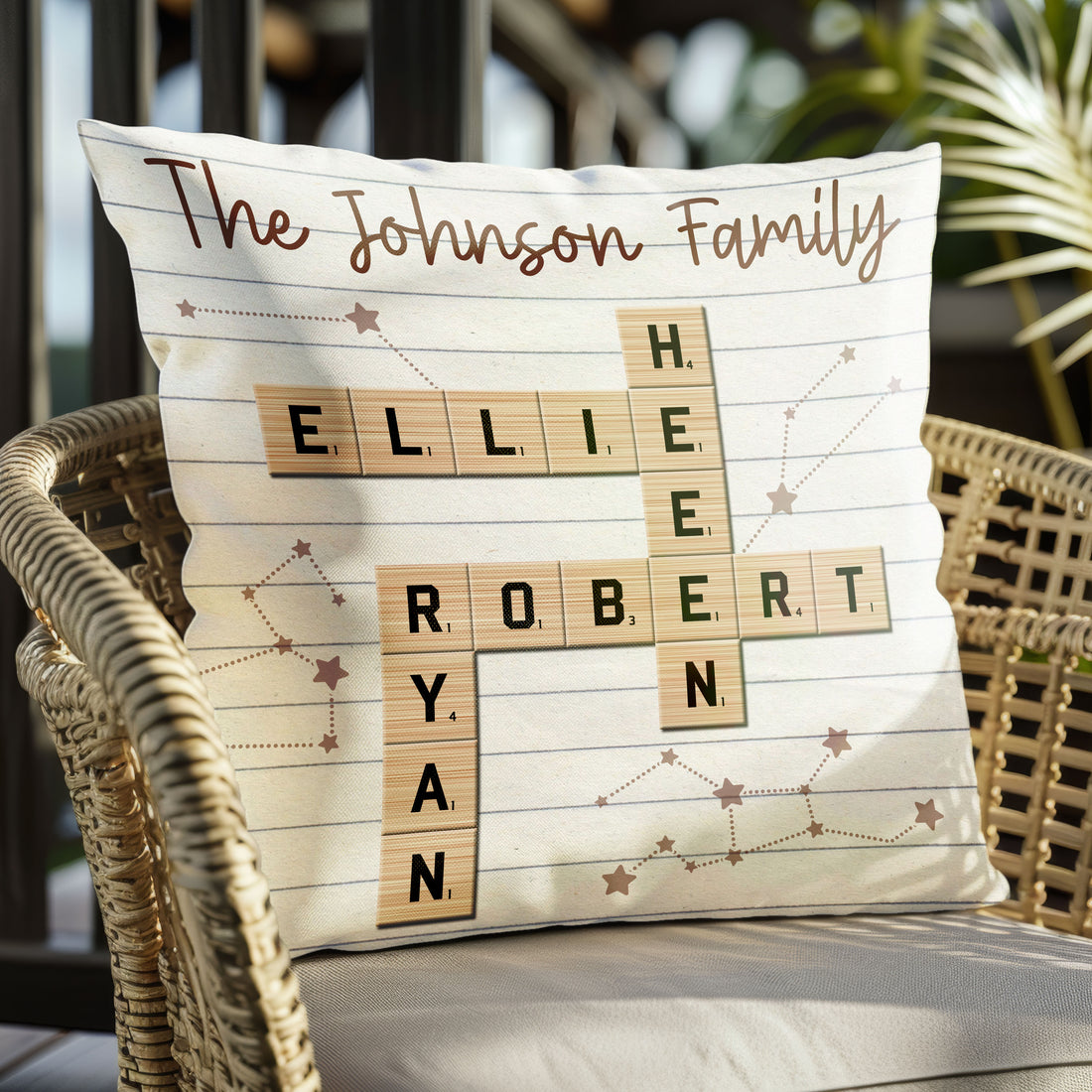 Personalized Family Name Crossword Scrabble Puzzle Art Pillow